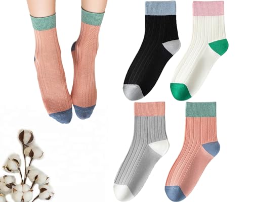 CHUNFO Womens Crew Socks Running Classic Solid Basic Colorful Cotton Athletic Dress Sock Ankle Size5-9.5