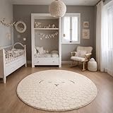 the carpet Elisa Kids Tapis pour Chambre d'enfant, Tapis pour Enfant, Tapis de Jeu, Facile d'entretien, résistant, crème, 120 cm Rond