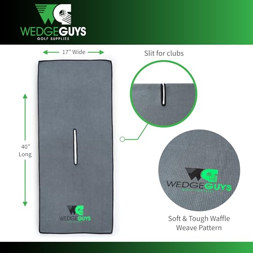 Large Microfiber Golf Towel 40x17 Waffle Weave Grey