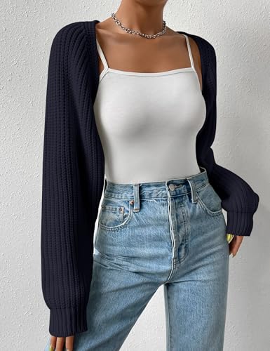Image of Women's Long Sleeve Open Front Knitted Crop Cardigan Drop Shoulder Knit Bolero Shrug Sweater