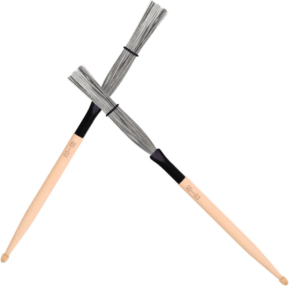 VICASKY Maple Wood Drum Brushes Set Double-Ended Percussion Instrument Accessories Wire Bristles for Jazz and Drum Kit Performance