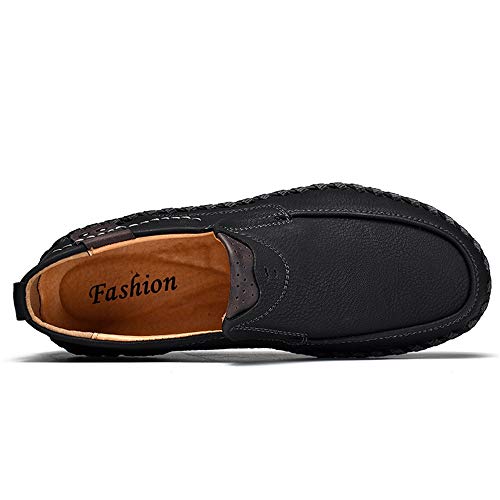 Lightweight Breathable Hand-Made Loafers for Men Microfiber Leather Anti-Slip Flat Casual Shoes Lined Slip-on Round Toe(Black,10 M US)2
