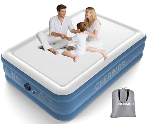 CHERIMOR Queen Air Mattress with Built-in Rechargeable Pump, 1500 lbs Heavy-Duty Support, 16" Raised Upgraded Firmness Blow Up Mattress, Fast 3-Min Inflation, Inflatable Bed for Home, Guests & Camping
