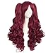 MapofBeauty 28 Inch/70cm Lolita Long Curly 2 Ponytails Clip on Cosplay Wig (Red)