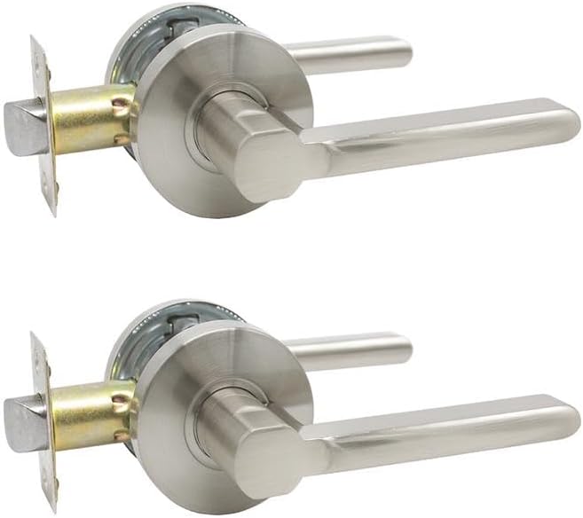 Probrico Passage Door Levers Satin Nickel, Keyless Interior Door Door Handles for Closet or Hallway, Reversible for Right & Left Handed Doors, 2 Pack