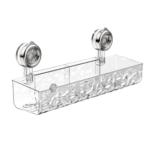 MoSundi Suction Cup Bathroom Shelf - Transparent Storage Basket with Drainage, No Drill Installation Shower, Movable Wall-Mounted Organizer in Gray gray