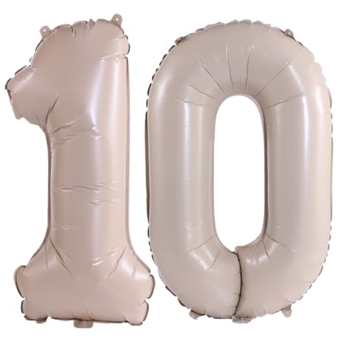 Image of Number 10 Balloon Foil Mylar Balloons for Birthday Party Decoration (Cream, 32 Inch)