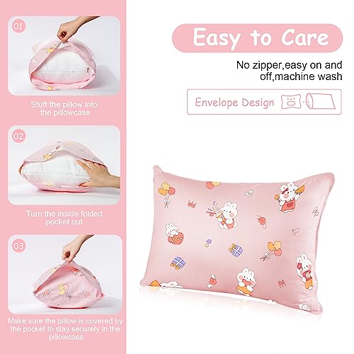 Vicloon Kinder Kissenbezug, 2 Stück Baby Kopfkissenbezug, 40x60 cm Baumwolle Baby-Kissenbezug, Baby Kleinkind Kissen Kissenbezüge, für Jungen Mädchen Bettwäsche - Rosa Hasestil