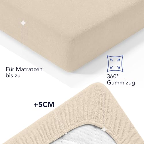 Dreamzie Spannbettlaken 100x200 Beige - Frottee 80% Baumwolle, Oeko-Tex – Ansicht 3