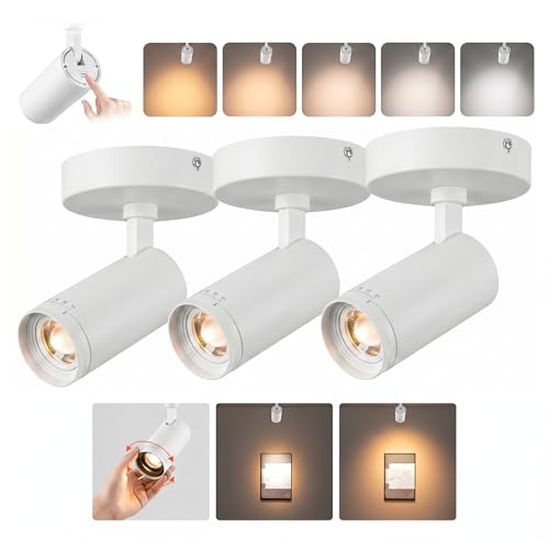 Image of mirrea 5-Color Zoomable Indoor Spot Lights,LED Ceiling Spotlight Lighting Fixtures for Room and Hallway,Accent Light for Gallery,White Directional Lamp for Home,2700-5000K,15-45,CRI90+,Pack of 3