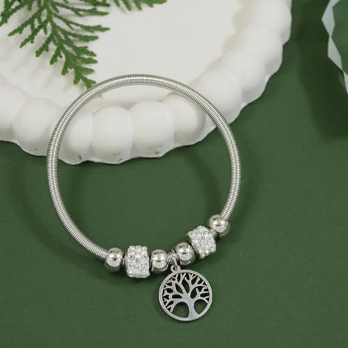 Image of I Jewels Fashion Stylish Silver Plated Adjustable Charm Bracelet with Stone Beads for Women