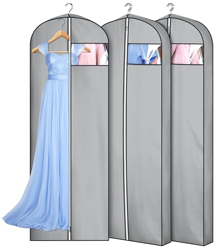 MISSLO 4" Gusseted Garment Bags for Hanging Clothes 65" Dress Bags for Gowns Long Waterproof Dress Cover for Closet Hanging Clothes Storage Bag, 3 Packs