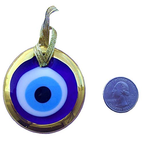 Gold Plating Handmade Evil Eye Greek Turkish Jewish - Christian Ornament Home Decor Glass Charm Decorative Ornament For Good Luck, Success And Protection (2 Inche) #TOP2
