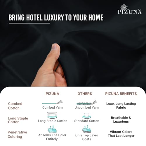 Pizuna 100% Cotton Super King Duvet Cover Set Black, 400 Thread Count Long Staple Cotton Superking Duvet Cover 260x220cm, Sateen Weave Quilt Cover with Button Closure (Bedding Duvet Sets) - Image 6