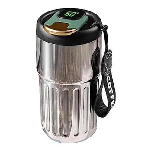 Termo inteligente – Botella de agua, taza de viaje con aislamiento al vacío, taza de café térmica inteligente con indicador de temperatura LED, 450 ml, taza de viaje portátil aislada al vacío