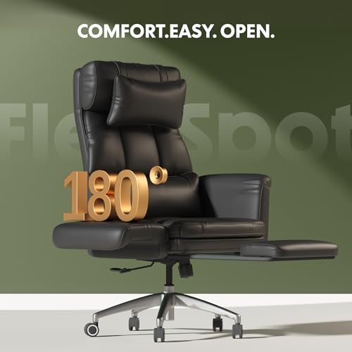 Image of FLEXISPOT Oversized Big and Tall Office Chair, 180 Flip Armrests for Pets&Cross Legged, Computer Desk Chair with Footrest, Lounge Chairs for Home Office Gaming Working, ScratchSafe Air Leather, Beige