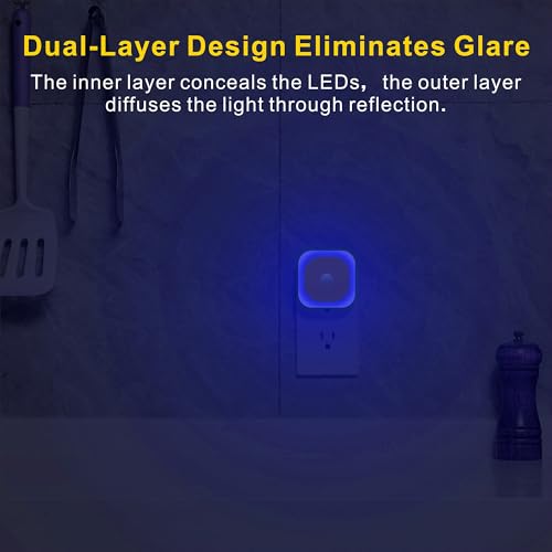 Image of YUNLEX 2 Pack Plug in Night Light with Motion Sensor & Dusk to Dawn Sensor, 3 in 1 Blue Night Lights Plug into Wall, Dimmable Nightlight for Bathroom, Bedroom