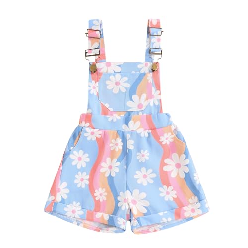 Karesoull Summer Toddler Little Girl Suspenders Floral Strap Shorts Jumpsuits Kids Clothes (Daisy Blue, 12-18 Months)