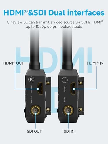 Accsoon CineView SE 4K 무선 비디오 전송 시스템 SDI/HDMI 송신기 및 수신기 4K30/1080p 카메라 제어 50ms 대기 시간 399.9m(1300피트), 유선 1개 + 앱 모니터링 4개, CineView M7 Pro/Master 4K 쌍(TX RX) — 사진 4