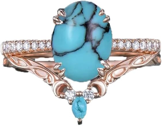 Turquoise Engagement Ring for Women 1CT Unique Oval Turquoise S925/10K/14K/18K Curved Stackable Matching Wedding Band Gifts For Her