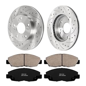 Front Drilled & Slotted Brake Rotors Ceramic Brake Pads Replacement for Honda Civic 2006 2007 2008 2009 2010 2011 Brake Rotors with Ceramic Pads Kit Compatible with Honda Civic 2007-2011