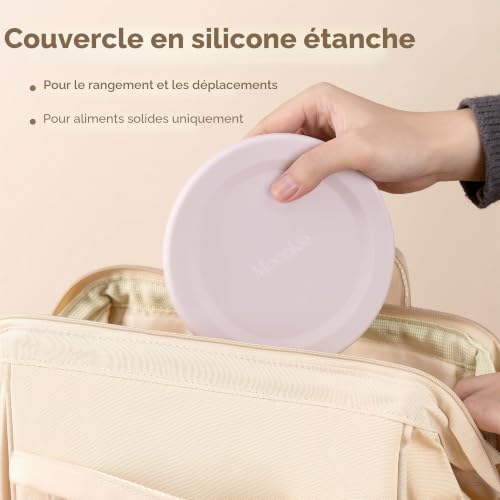 Moonkie Bols Bébé Inox avec Couvercles en Silicone et Base Ventouse | Design Monobloc | Sans BPA | 13oz | Passe au Lave-Vaisselle | Dès 4+ mois | Lot de 2 (Bleu Pastel/Vert Sauge) – vue 7