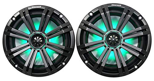 Pair Kicker 45KM84L 8" 600 Watt Marine Boat Waterproof Speakers w/LED's KM8 Bundle with Pair Rockville 7.7" Polished Silver Aluminum Wakeboard Tower Speaker Enclosures