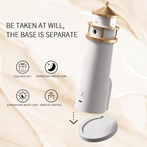 Image of Desidiya Lighthouse Lamp Galaxy Moon Projector Lamp Night Light LED Light with Remote, 4 Brightness Levels, Timer, USB Rechargeable Tabletop Light for Kids Bedroom & Aesthetic Room Decor