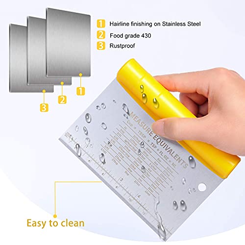 Suanyok Dough Scraper Bowl Scraper Stainless Steel Bench Scraper 4-Piece Pastry/Bread/Pizza Cutter, 2 in 1 Baking Tools With Measuring Function Kitchen Scraper - Thumbnail 6