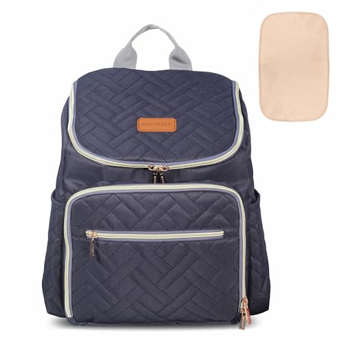 Image of Motherly Diaper Quilted Diaper Bag for Mothers for Travel with Changing Mat - Spacious Diaper Bags for Mom | Baby Bag with Multi-Pocket Design | Maternity Bags for Mother and Baby (Navy Blue)