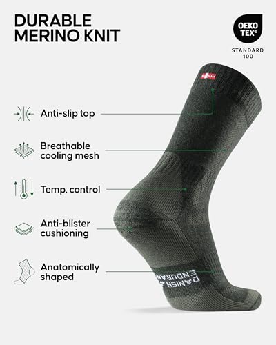 DANISH ENDURANCE Meias de caminhada de lã merino, acolchoadas, para homens, mulheres e crianças, Ver