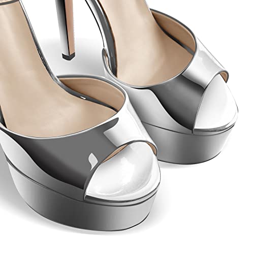 VERISSON Women's Stiletto Court Shoes Buckle Strappy Fashion Mary Jane High Heeled Peep Toe Platform Pumps Silver Heel Size 10 by VERISSON - Image 3