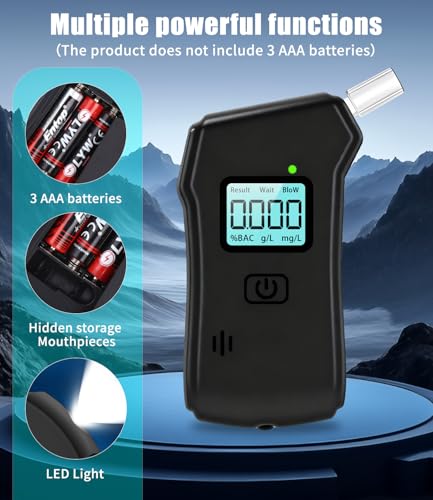 Vuxava Promillemessgerät,Tragbarer Alkoholtester mit LCD-Display, 20 Mundstücken und schwarzem Carbonfaser-Tragekoffer,Tragbar & genau, wiederverwendbar Für den Heim und Partygebrauch