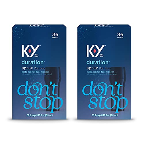 K-Y Duration Spray for Him, Personal Male Desensitizer Endurance Spray, Lidocane Formula, For Men, Women and Couples, 0.16 FL OZ (36 Sprays) (Pack of 2) K-Y Duration Spray for Him, Personal Male Desensitizer Endurance Spray, Lidocane Formula, For Men, Women and Couples, 0.16 FL OZ (36 Sprays) (Pack of 2)