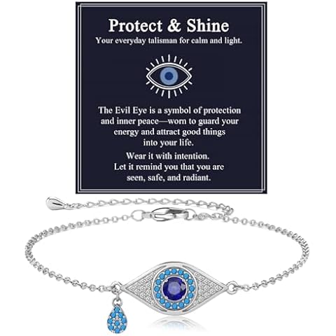 Alissl Evil Eye Bracelets for Women Sliver Plated Dainty Chain Zirconia Turquoise Charm Adjustable Protective Lucky Link Bracelet Jewelry for Best Friends Travel Birthday Christmas Gift Cover