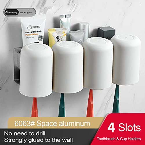 Wall Mounted Toothbrush Holders For Bathrooms Shower Wall Organizer No Drilling For Wall, Space Aluminum Material Black ( 4 Slots ) #TOP5