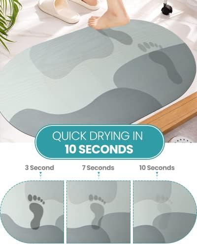 Leanera Super Absorbent Bathroom Mat,Non Slip Bath Mats Natural Diatomite Bath Mat,Quick Dry Grey Bath Mat Memory Foam Oval Creative Pattern Shower Mat,50*80CM