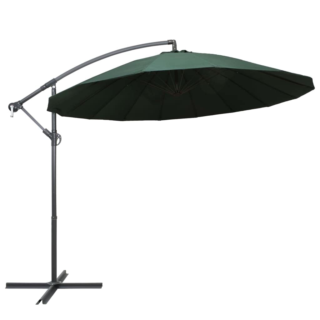 Parasol déporté vert 3m résistant aux intempéries avec manivelle