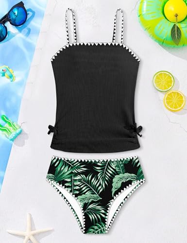 Image of Girls Tankini Swimsuits Two Piece Bathing Suit Drawstring Swimwear Set for Girls 7-18 Years