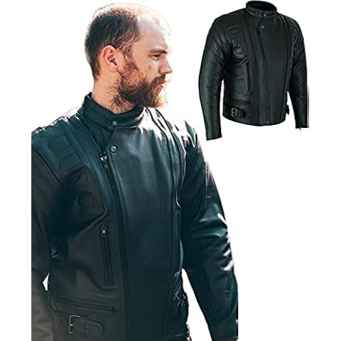 Texpeed Men's Leather Motorcycle Jacket with CE Armour Cover