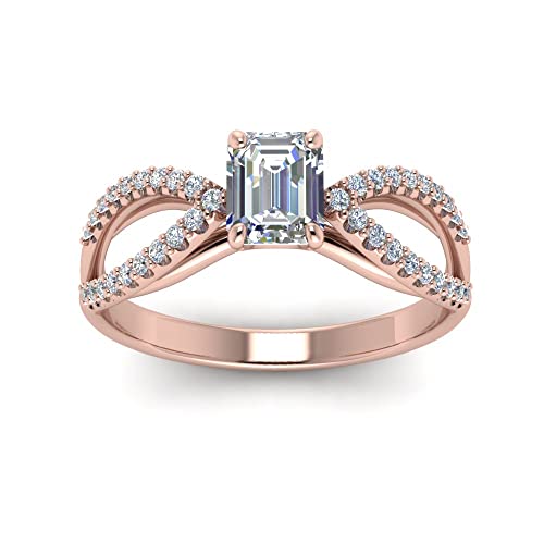 Image of 55Carat Choose Your Gemstone Reverse Pave Split Shank Diamond CZ Ring Rose Gold Plated Emerald Shape Split Shank Engagement Ring Minimal Modern Design Birthday Gift Wedding Gift US Size 4 to 12