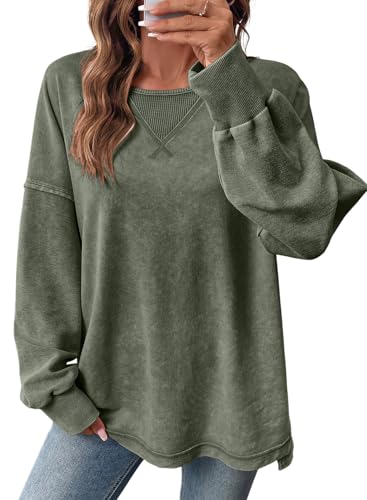 SHEWIN Sweatshirt for Women Casual Crewneck Sweatshirts Lightweight Long Sleeve Shirts Oversized Fall Tops Winter Clothing for Women,(US 4-6) S,Laurel Green