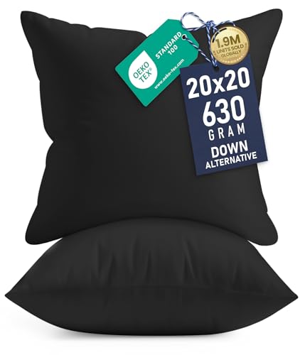 Image of Utopia Bedding Throw Pillows Insert (Pack of 2, Black) - 20 x 20 Inches Bed and Couch Pillows - Indoor Decorative Pillows