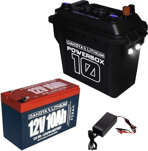 Dakota Lithium - Power Box with 12V 10Ah LiFePO4 Battery Included - 11 Year USA Warranty 2000+ Deep Cycle Battery Box with DC and USB Ports - Water/Shock Resistant - Camping, Off Grid, Marine, Kayak