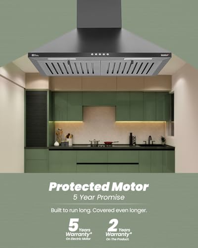 Image of Sujata Jade Chimney for Kitchen 60cm | 5 Years on Motor & 2 Years Comprehensive Warranty | 1000 m /hr High Air Suction, Wall Mount Dual Baffle Filter Kitchen Chimney, Push Control, LED Lights - Black