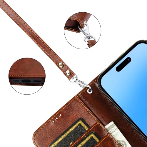 Bocasal Detachable Wallet Case for iPhone 16 Pro Max RFID Blocking Card Slots Holder Premium PU Leather Magnetic Kickstand Shockproof Wrist Strap Removable Flip Protective Cover 5G 6.9 inch (Brown) by Bocasal - Used condition - Image 8