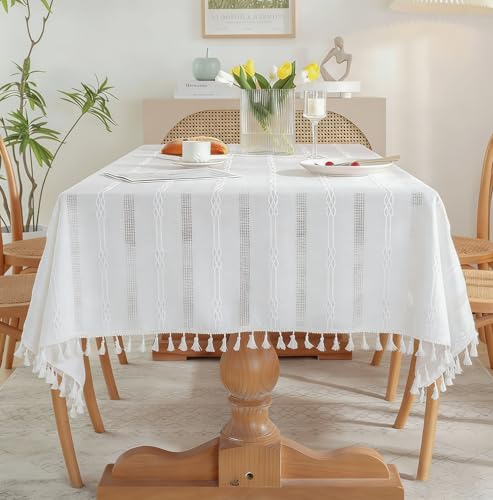 White striped tassel tablecloth color option