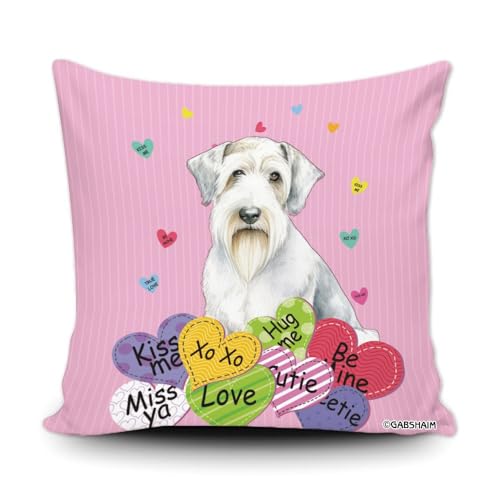 GABSHAIM Sealyham Terrier Watercolor Dog Pink Hearts Pillow Cover Valentines Day Anniversary Wedding Cushion Case Pillowcase 20X20 Inch Canvas Double Side