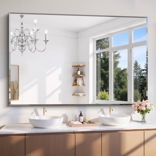 CILIBER 60x40 Large Beveled Mirror, Frameless Beveled Bathroom Mirrors for