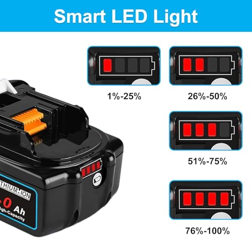 Image of Replacement for Makita 18v Battery: 2 Packs 6.0ah High Capacity Lithium Ion Batteries Compatible with 18 Volt BL1860 BL1820BL1830 BL1840 BL1850 for Cordless Power Tools